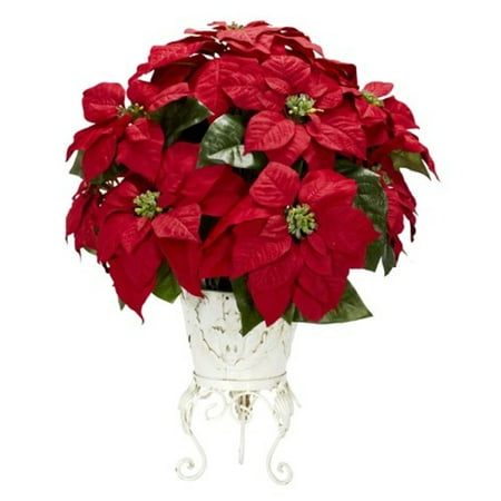 Nearly Natural Poinsettia with Metal Planter Silk Flower Arrangement Nearly Natural Poinsettia w/Metal Planter Silk Flower Arrangement
