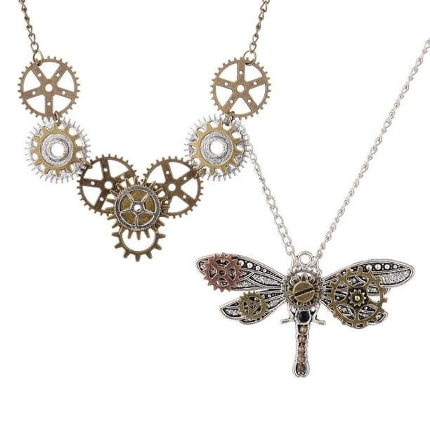 Colgante de Collar Steampunk Vintage de 2 Piezas, Cadena de Gargantilla de Engranajes de , Joyería de Collar Gótico Mecánico