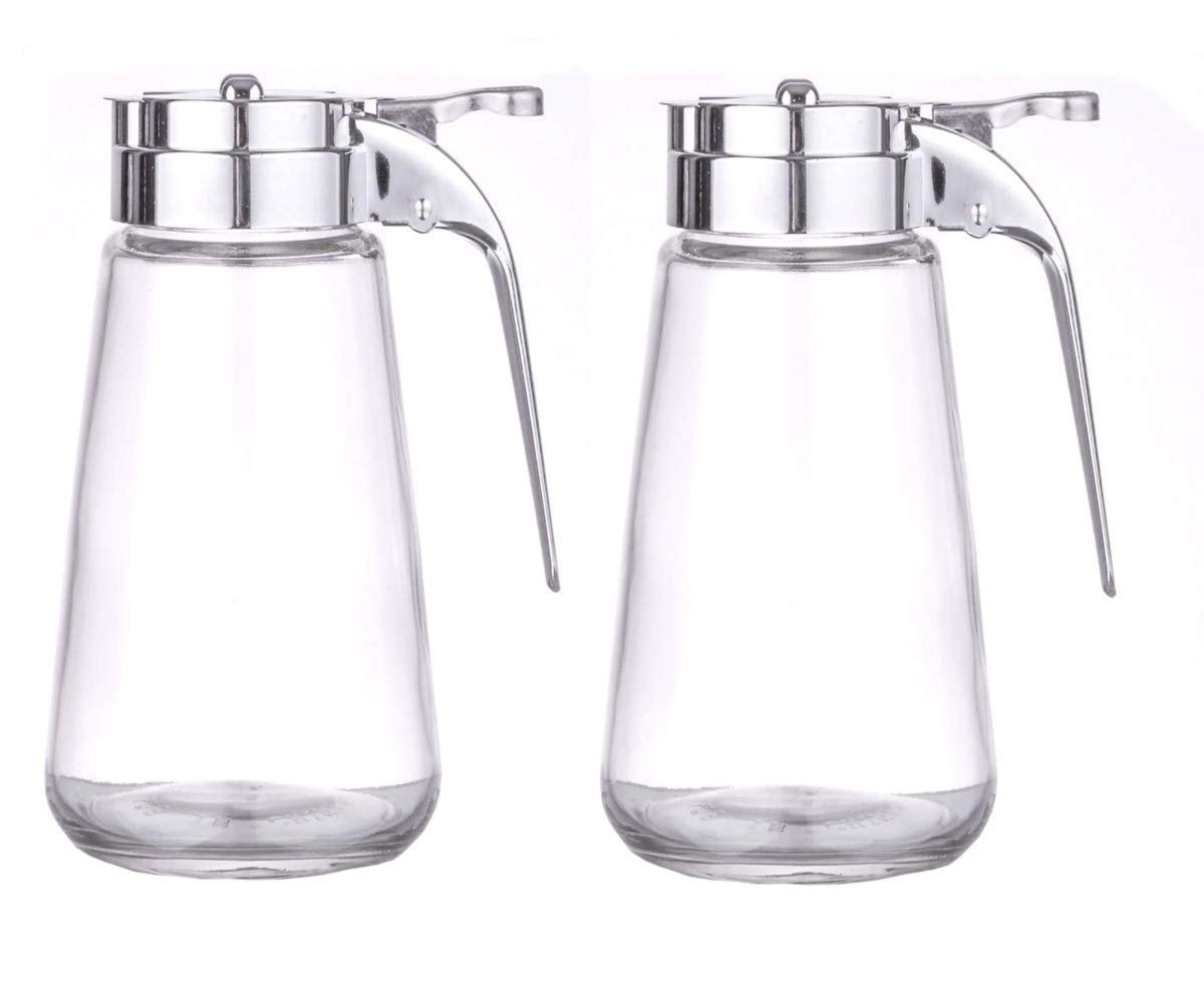 Set of 2 Honey/Cream/Sugar/Syrup Glass Dispensers with Retracting Spout