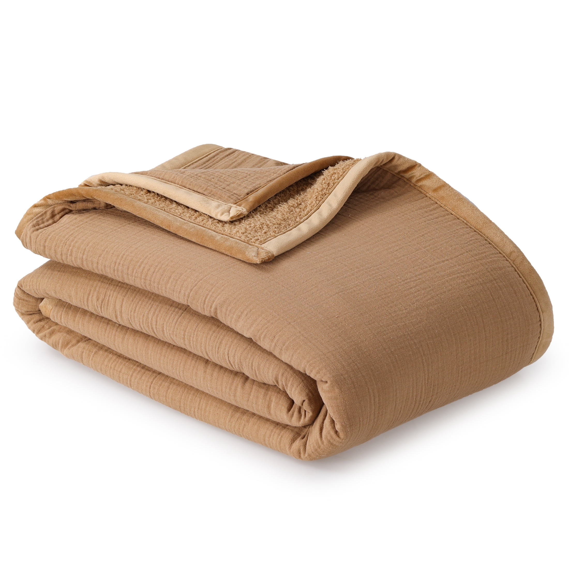 Better Homes & Gardens Gauze Reverse to Cozy Knit Super Soft Throw Blanket, Oversized, Dark Caramel