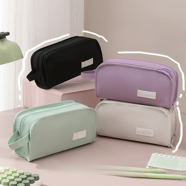 Organizador de estuche de gran capacidad | Bolsa de almacenamiento multicapa, tela oxford, compartimentos con cremallera, cabe bolígrafos 50+, resistente y asa portátil, blanca/negra/verde/morada