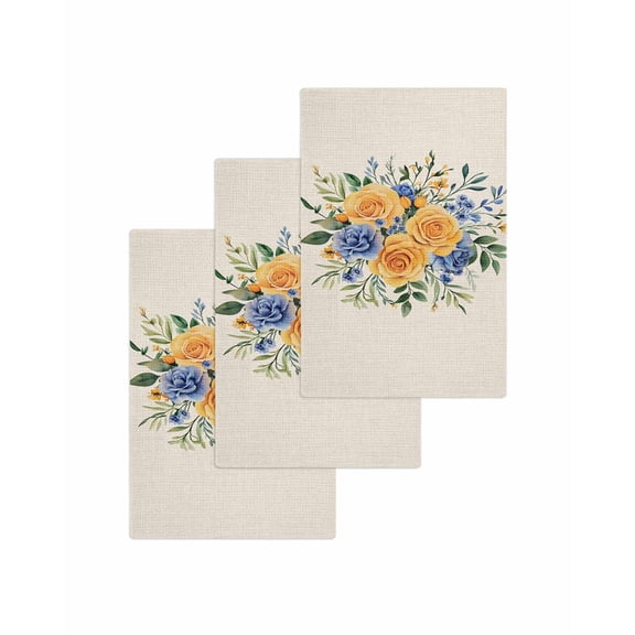 Yellow Blue Floral Kitchen Dish Towels for Drying Dishes Set of 3, Eucalyptus Leaves Botanical Waffle Weave Microfiber Terry Hand Tea Bathroom Towels Quick Dry & Absorbent Towel 15.7x23.6