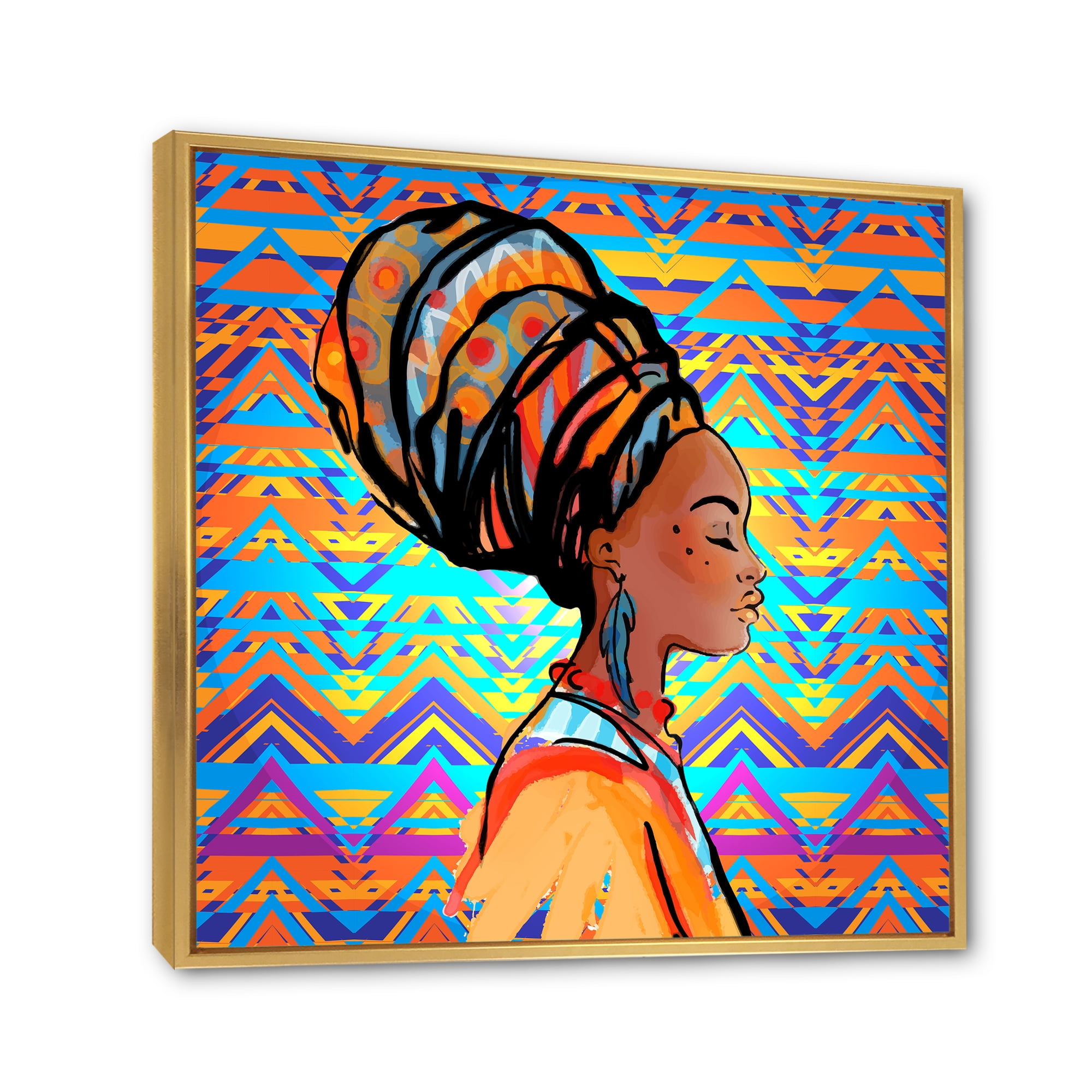 Designart 'African American Woman Portrait with Turban IV' Modern Framed Canvas Wall Art Print