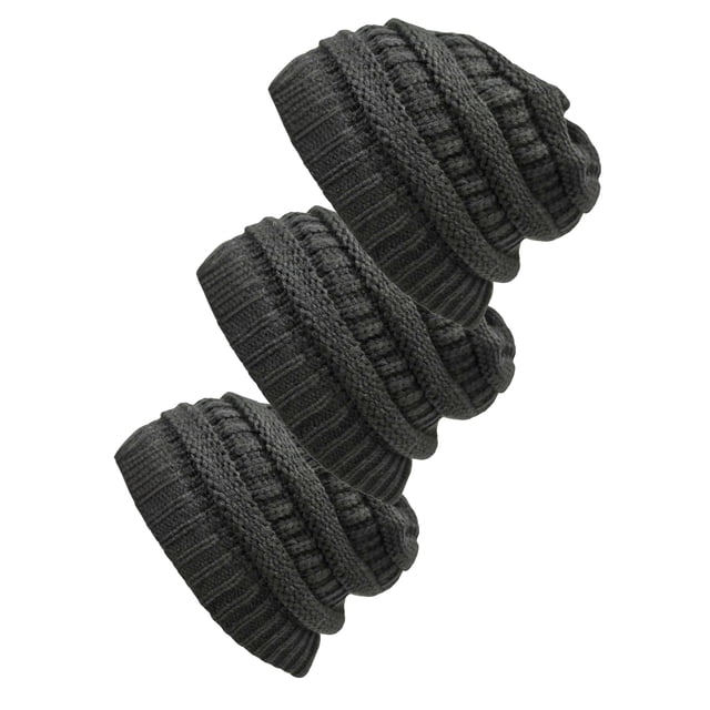 Bonnet Tricoté pour Femmes Lot de 3 - Noir/noir/noir