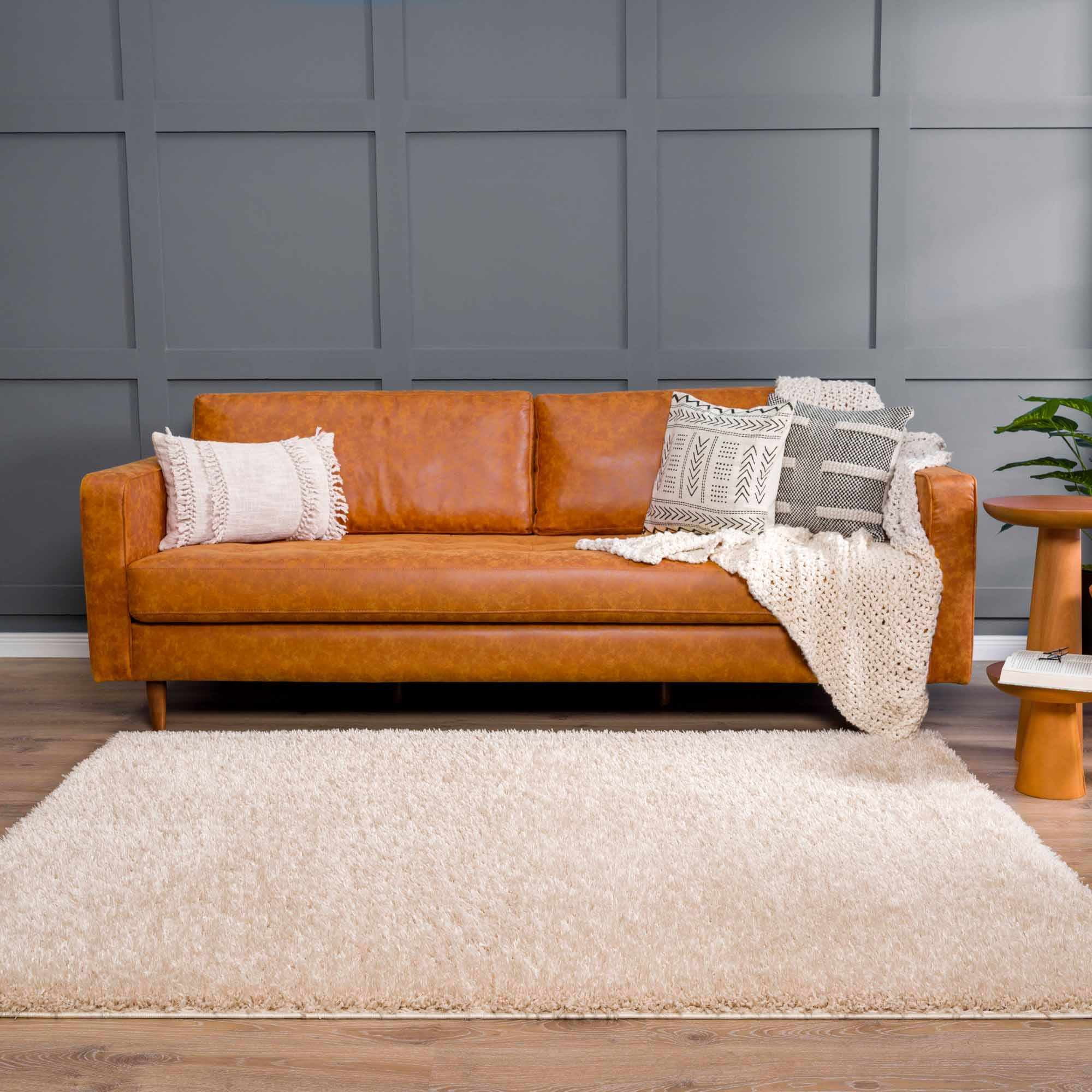 Hauteloom Faina Machine Washable Solid Shag Rug - Plain Living Room Bedroom Shaggy Area Rug - Fluffy Plush High Pile Carpet - Beige, Light Brown - 4' x 5'7"