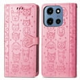 thumbnail image 2 of for Motorola Edge (2025) Embossed Pattern Wallet Case with Card Holder, Cute Cat Cartoon PU Leather Flip Kickstand Cover with Magnetic Clasp Wrist Strap for Motorola Edge (2025), Rosegold, 2 of 10