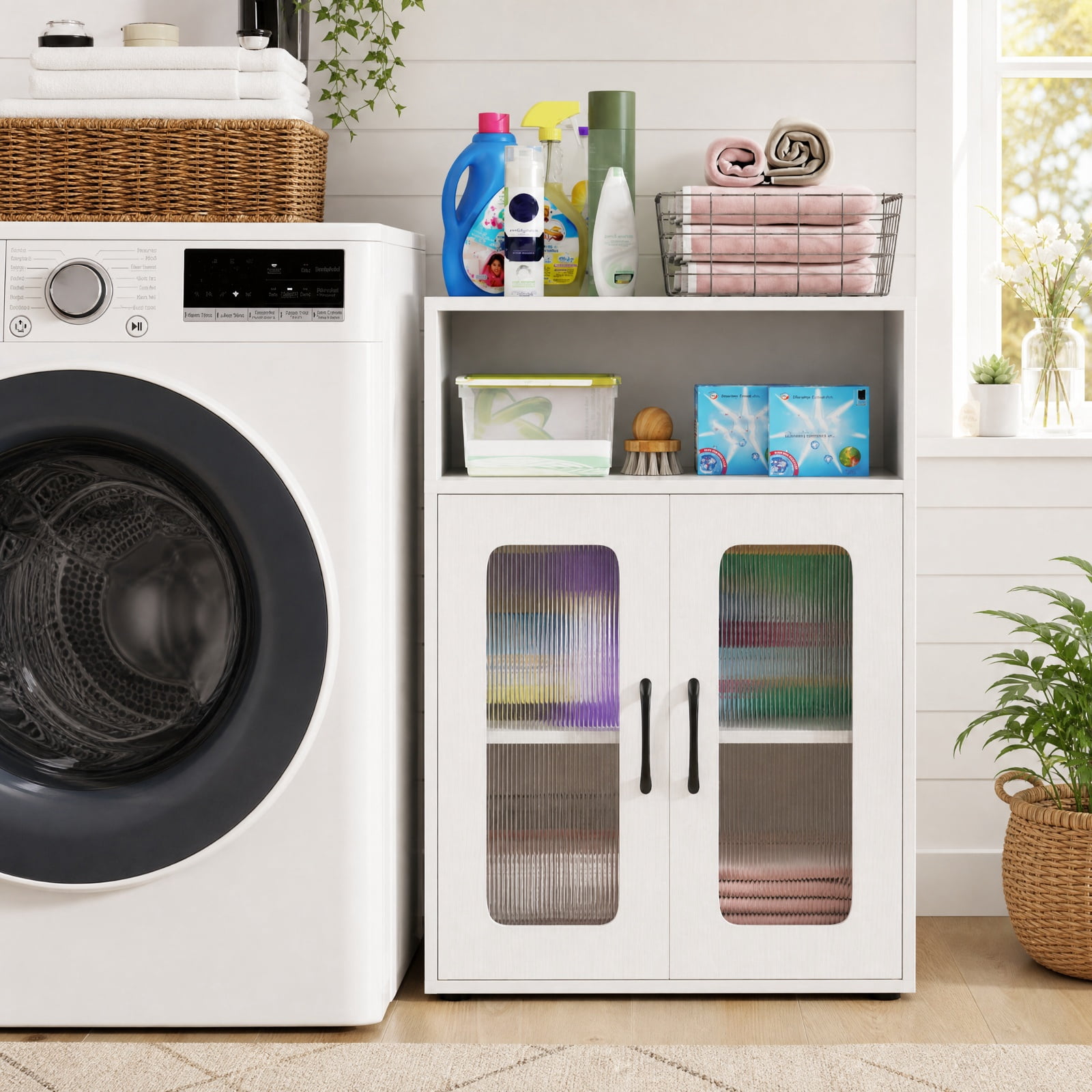 Vebreda Freestanding Bathroom Storage Cabinet, Bathroom Cabinet Freestanding Cabinet with 2 Doors and 3-Level Adjustable Shelf