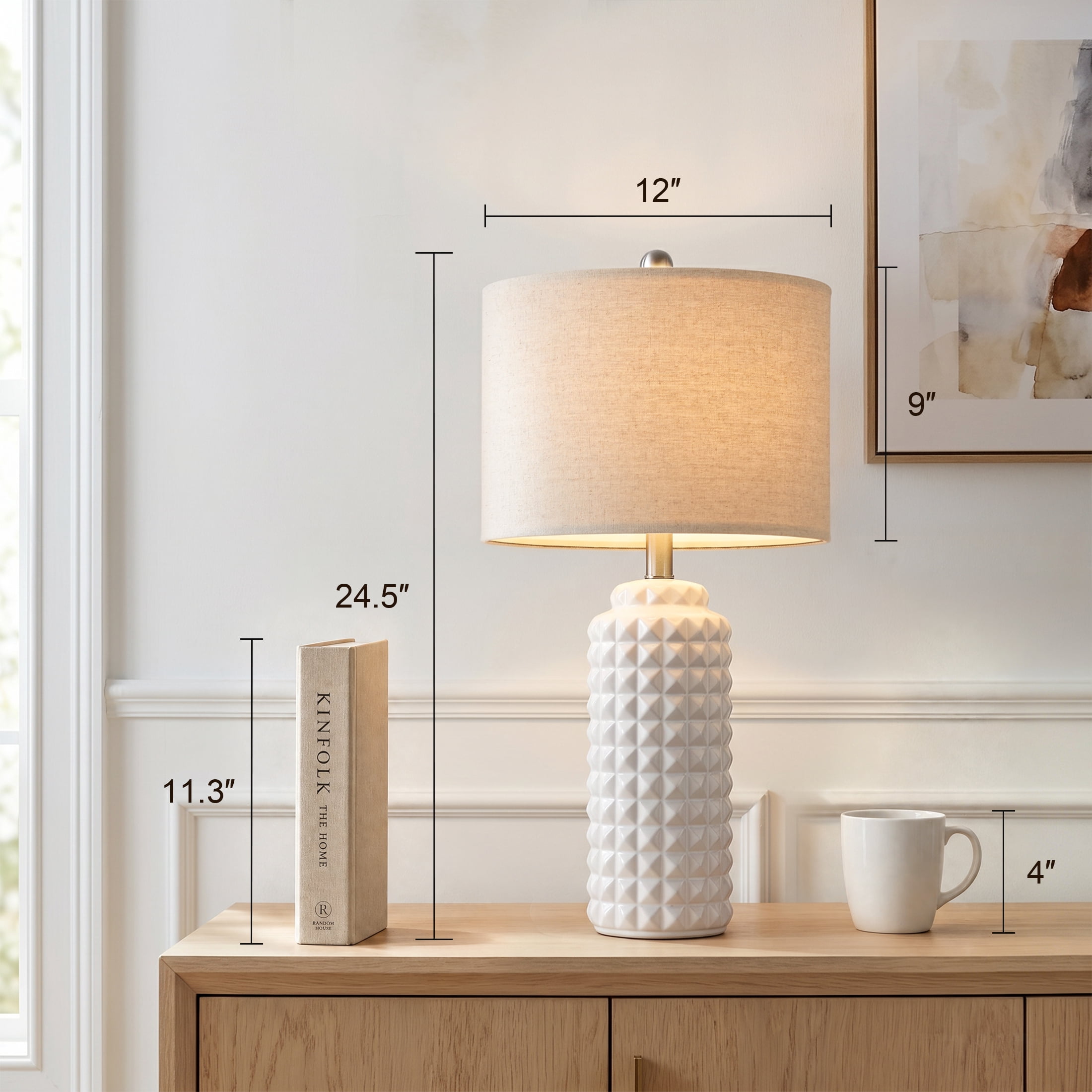 Oneach Modern Ceramic Table Lamp Set of 2 for Living Room Bedroom 24.5" Contemporary White Nightstands Bedside Lamps