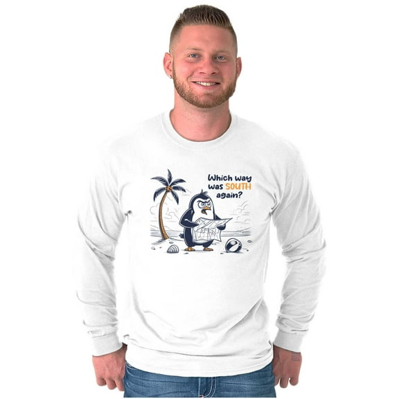Funny Animal Joke Lost Penguin Humor Long Sleeve TShirt Men Women Brisco Brands S