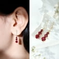 thumbnail image 3 of Rosec Jewels Three Stone Drop Earrings for Women, Created Ruby Moissanite Earrings - AAAA Grade, 18K Yellow Gold, 3 of 9