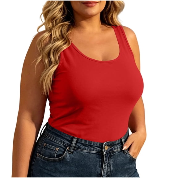 TEAJOPSUU Plus Size Tank Tops for Women Sleeveless Scoop Neck Cami Shirts Slim Fitted Daily Solid Basic Tank Blouses Red