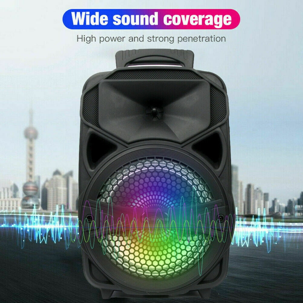 Dazone Bluetooth Speaker, Portable Wireless LED Speaker 8" with FM Radio/USB/SD Slot/Karaoke(with Mic, Remote Control)