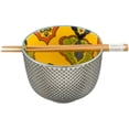 thumbnail image 3 of Set of 2 Ottoman Silver Plated Ramen Noodle Bowls W/ Chopsticks Orange Floral, 3 of 10