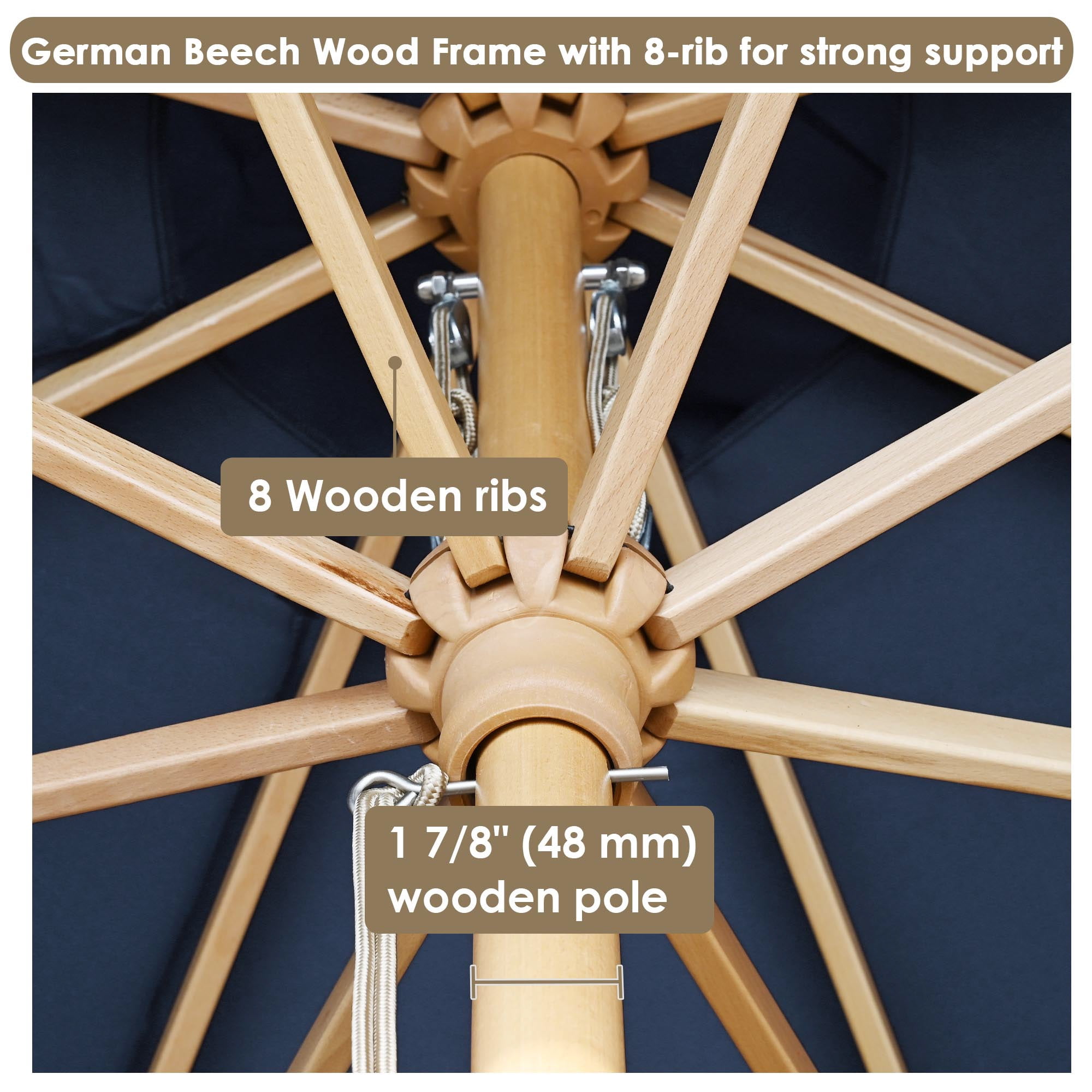 Yescom 13FT Large Outdoor Patio Umbrella UV30+ Wood 8 Rib Pole for Table Beach Yard Garden Wedding Deck Cafe Pool Navy