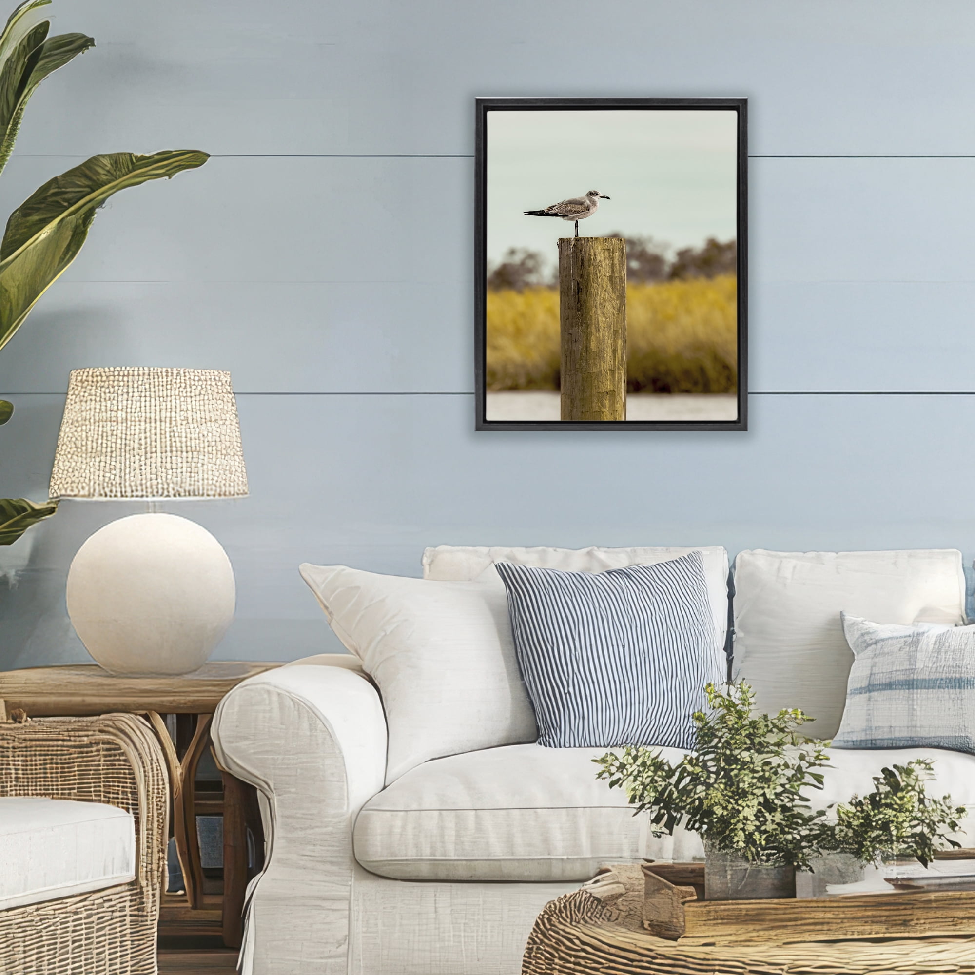 Stupell Industries Gull On Piling Black Framed Floater Canvas Wall Art, design by Christy Berry