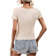 thumbnail image 5 of safuny Women's Trendy Knitted Sweater Tops Clearance Solid Tops Short Sleeve Tees Scallop Neck Shirts Hollow Vintage Clothing 2024 Fashion Summer Khaki L, 5 of 5