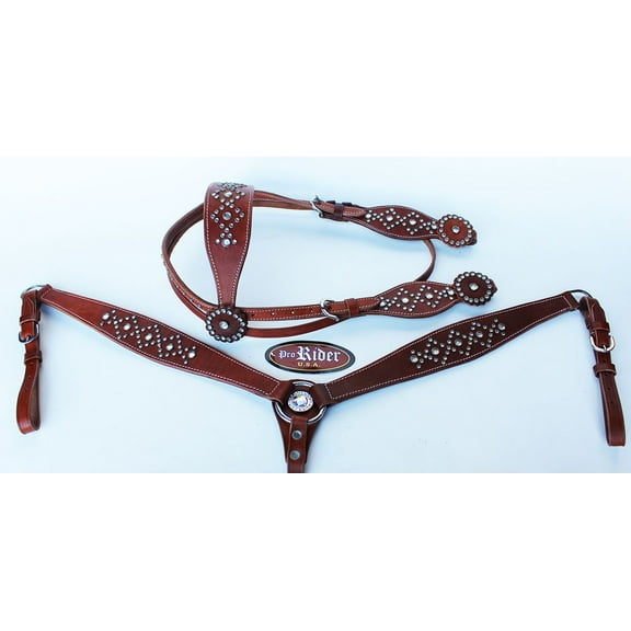Horse Show Tack Bridle Western Leather Rodeo Headstall Breast Collar Brown 8509