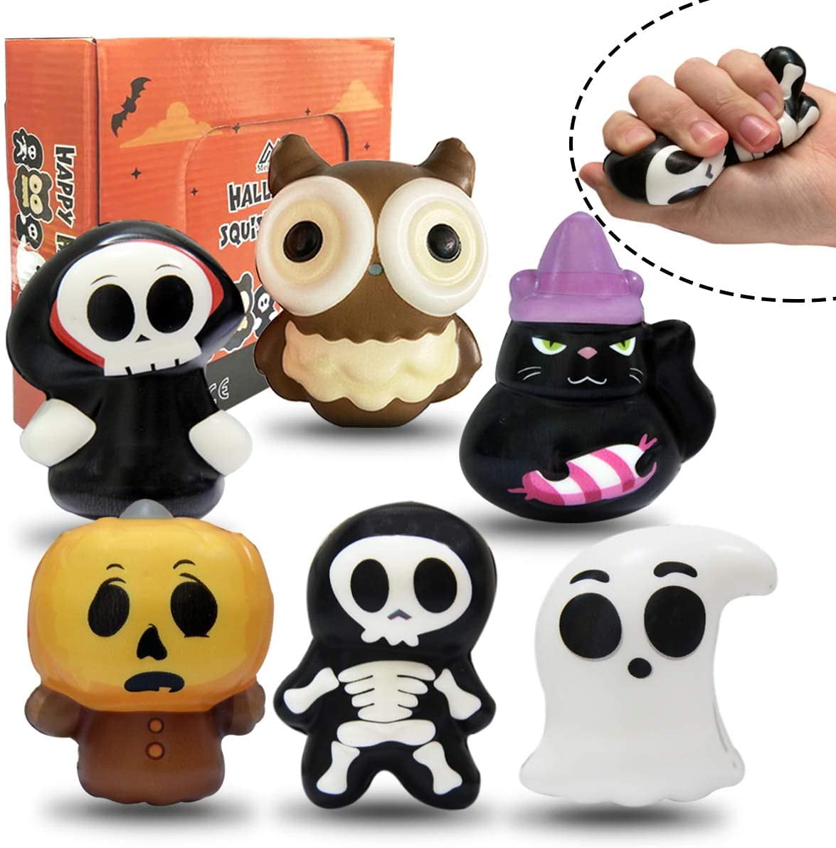6 Packs Halloween  Squishies Toys  Gift Box Includes Ghost 
