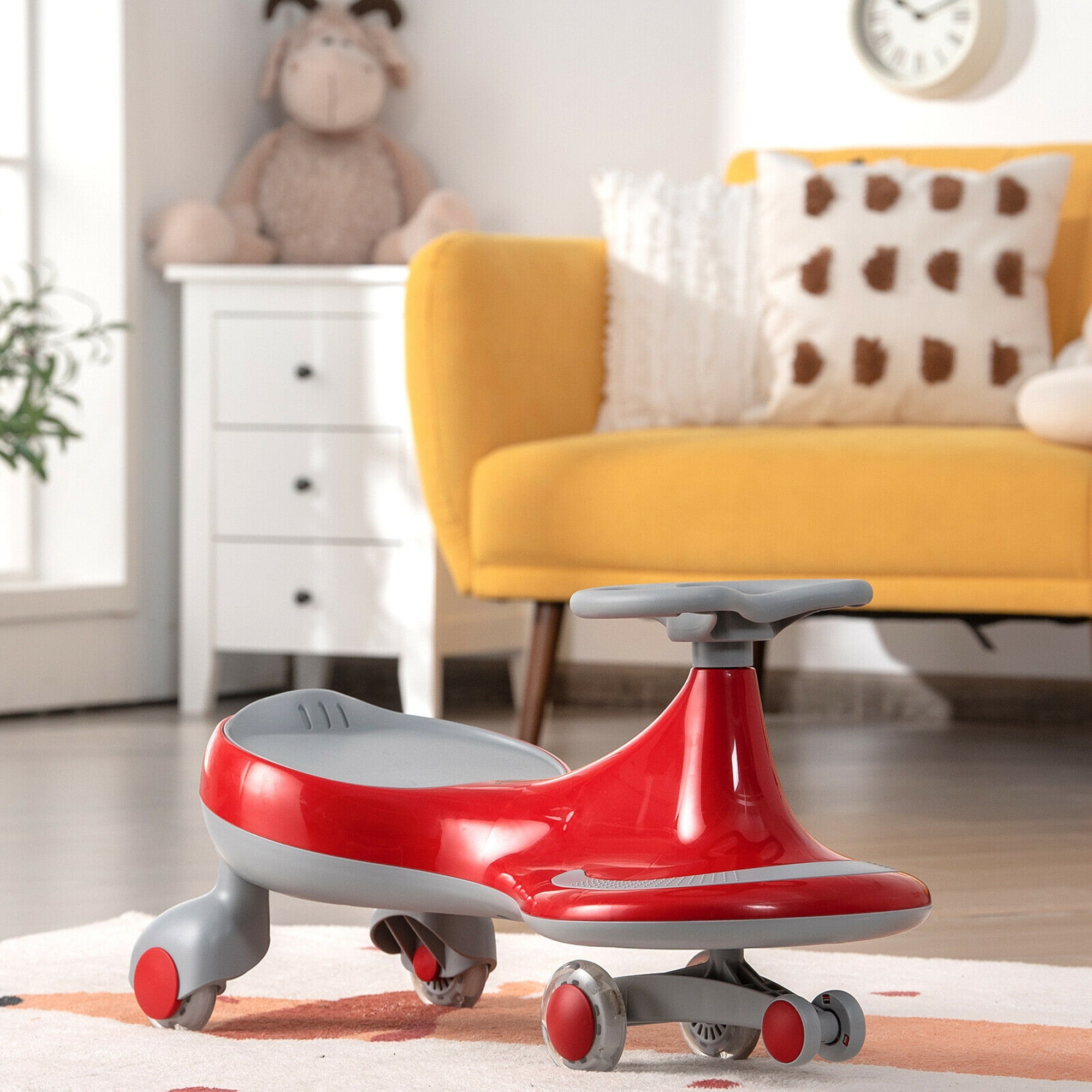 Gymax Toddlers & Kids Wiggle Car Ride-on Toy w/ Flashing Wheels Red