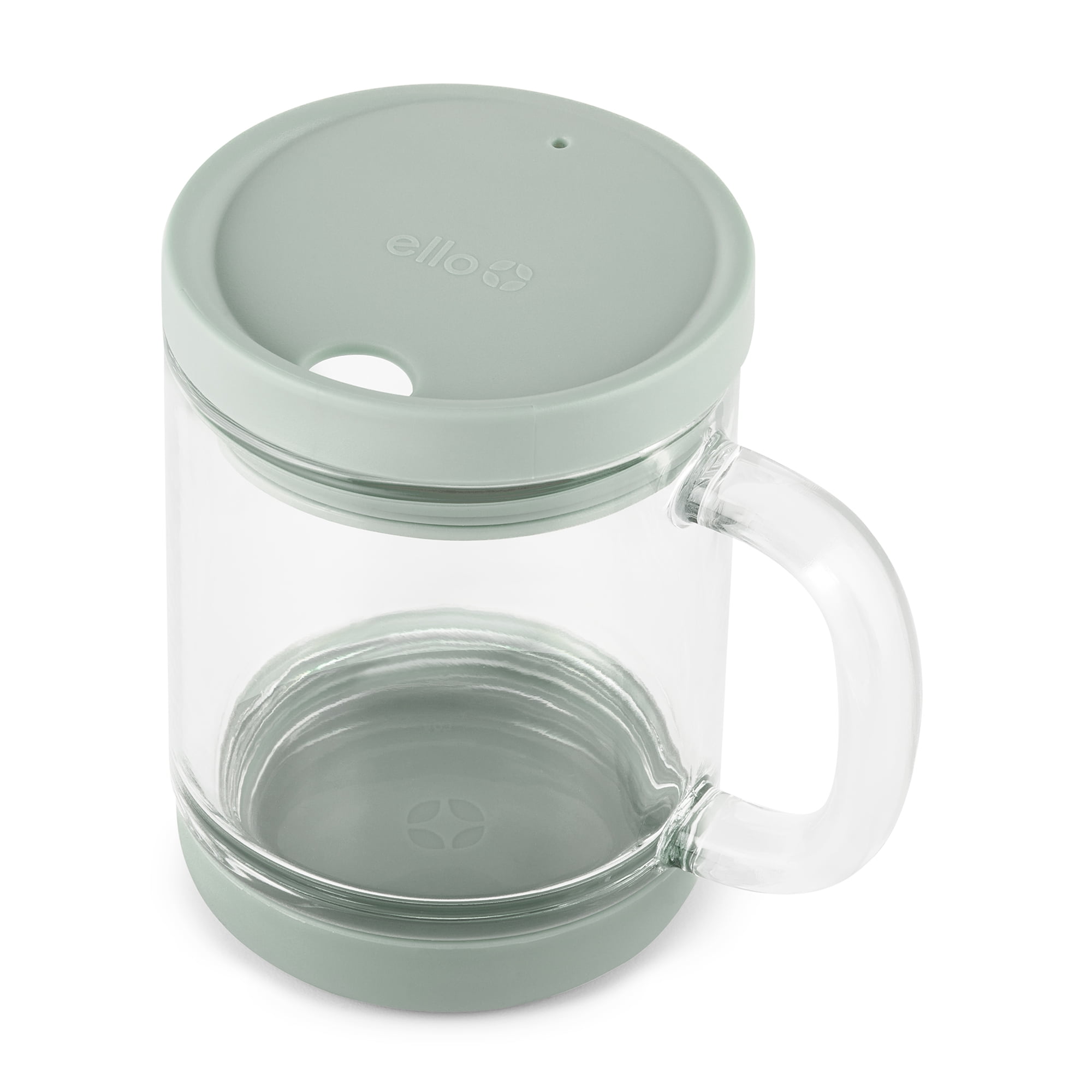 Ello Nova Shine 12oz Glass Mug with Lid | Built-In Handle, Silicone Boot, BPA Free, Dishwasher Safe | Hot and Cold Coffee Tea Mug | Sage
