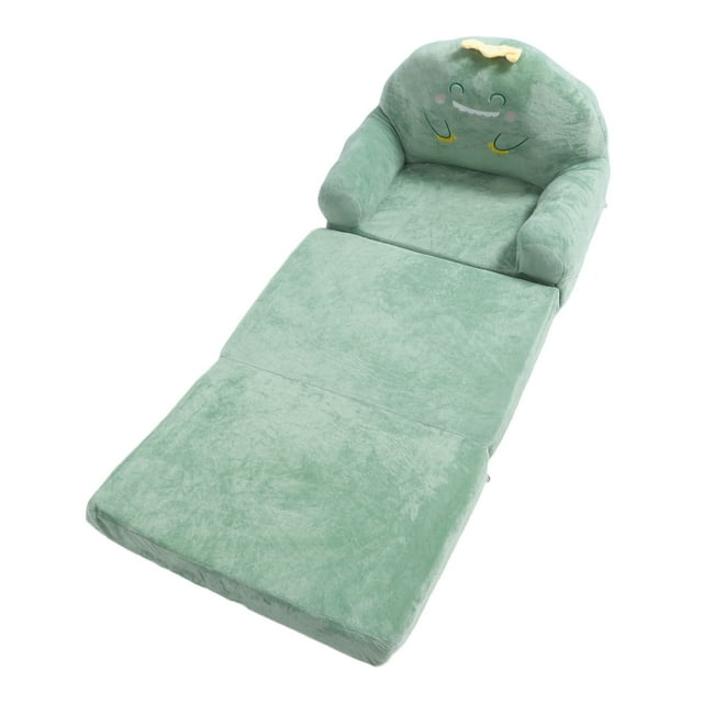 Cartoon Green Dinosaur Kids Sofa, Foldable Wide Handle Soft Breathable Toddler Chair For Reading, Relaxing, Sleeping