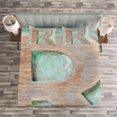 thumbnail image 3 of Ambesonne Letter R Quilted Bedspread Set 3 Pcs, Alphabet Letterpress R, King Size, Mint Green Pale Brown, 3 of 3