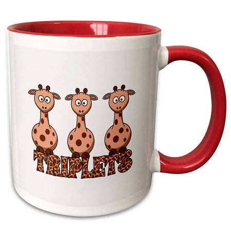 Non Gender Specific Gifts Christmas 3dRose Three Giraffes with Giraffe Print for Non Gender Specific Triplets - Two Tone Red Mug, 11-ounce ()