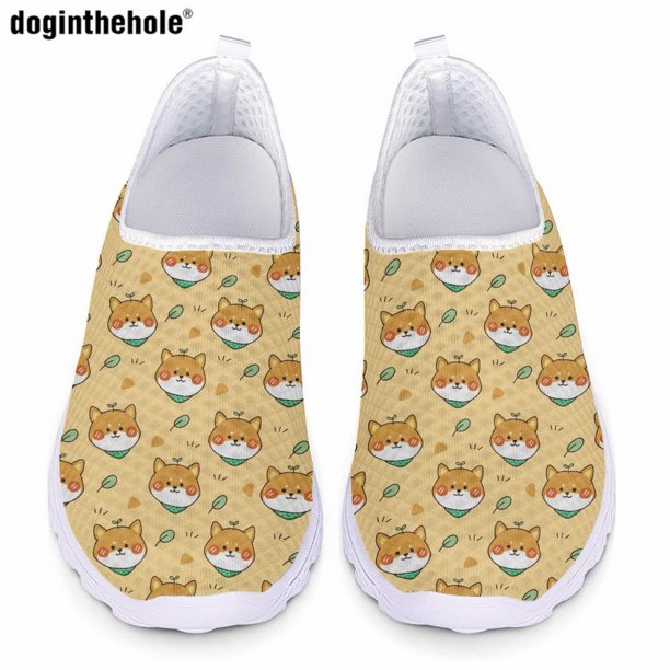 Doginthehole - Zapatos planos informales de verano para mujer, con estampado de dibujos animados de Pug, bonitos y cómodos zapatos de enfermería, ligeros y transpirables de malla