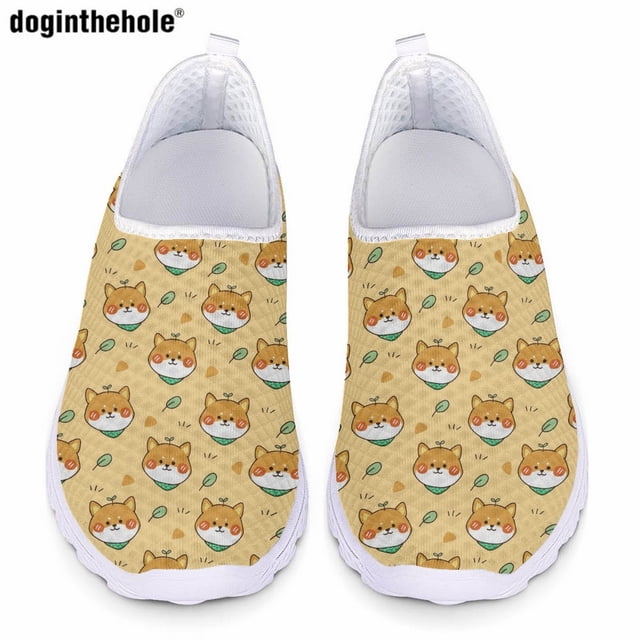 Doginthehole - Zapatos planos informales de verano para mujer, con estampado de dibujos animados de Pug, bonitos y cómodos zapatos de enfermería, ligeros y transpirables de malla