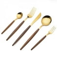 thumbnail image 2 of Pretty Comy Retro Wooden Handle Stainless Steel Dinnerware Gold-Plateing Elegant Western Food Fork Spoon Knife Tableware Silver, 2 of 6