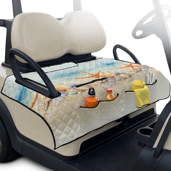 Whosucclay 4 Pockets Club Car Seat Cover Protector for EZGO Club Cars, Universal Fit Golf Cart Seat Cover Towel, Seashell Starfish Print