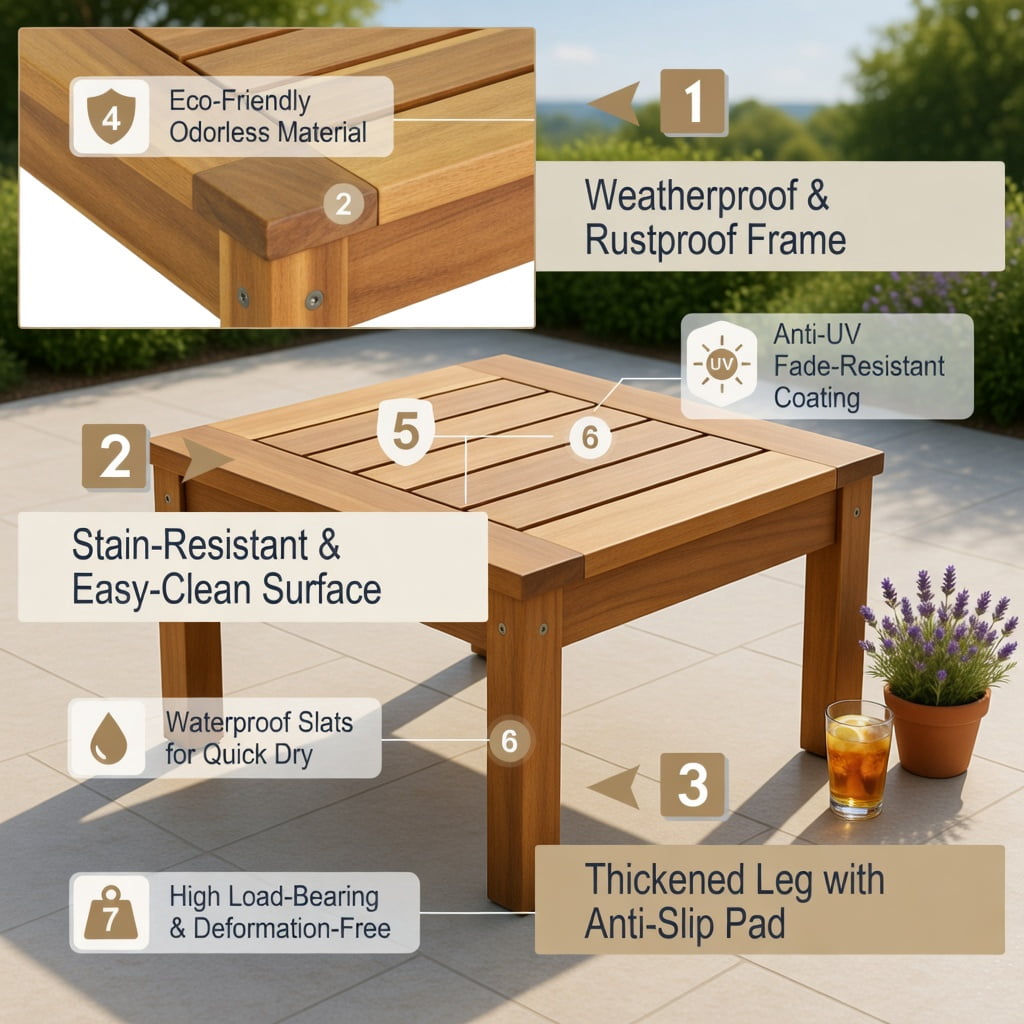 Hommoo 52" Teak-Colored Solid Acacia Wood Outdoor Dining Bench, Weather-Resistant, Patio Bench for Backyard, Garden & Patio, Natural