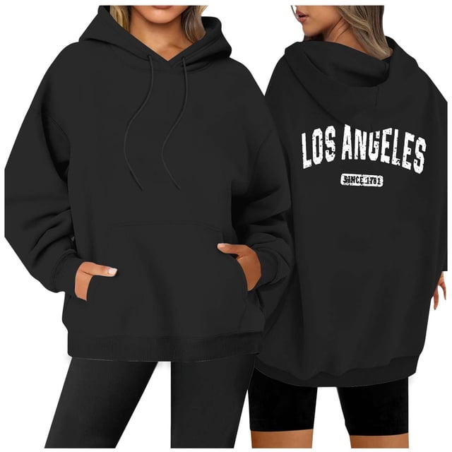 Chandail à Capuche Décontracté pour Femmes, Imprimé Lettre, Manches Longues, Col Rond, avec Poche et Cordon de Serrage pour Sports en Plein Air