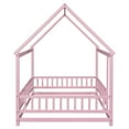 thumbnail image 2 of Bellemave Full Floor Bed, Wood Full Size House Bed Frame with Fence, Montessori Floor Bed for Bedroom（Pink), 2 of 8