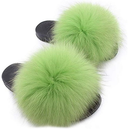 

Womens Luxury Fur Sliders Slippers Furry Slides Fashion Flat Soles Soft Summer Slippers