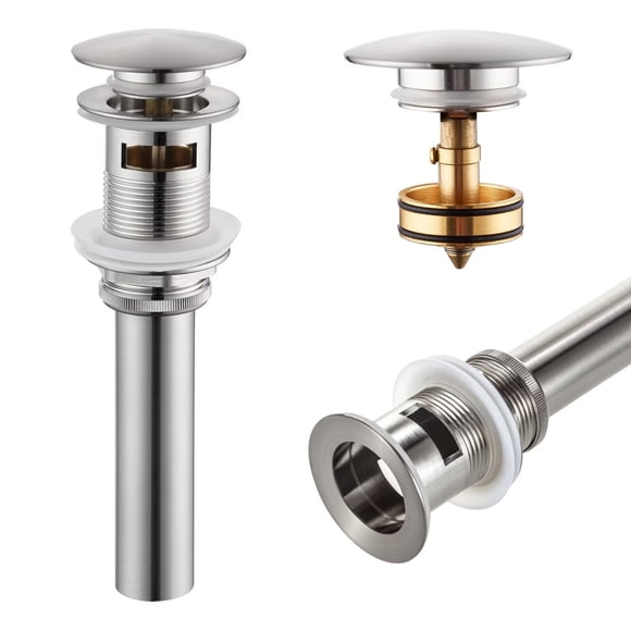 KOKOSIRI Évier de Salle de Bain avec Attrape-Cheveux Détachable, Évier Pop-Up en Nickel Brossé avec Panier Passoire Anti-Obstruction pour Évier de Meuble-Lavabo avec Débordement, C1001BR