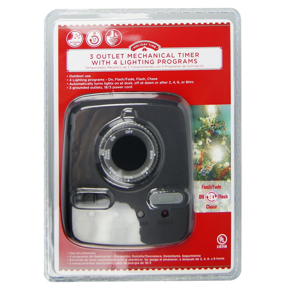 Holiday Time Christmas Lights 3 Grounded Outlet Mechanical Timer with