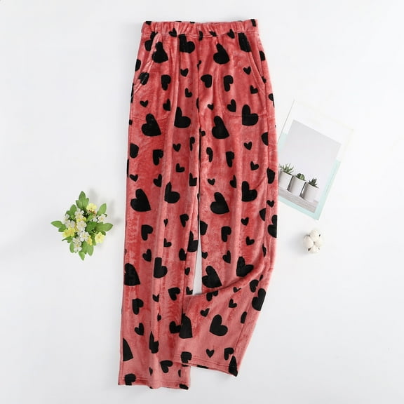 successthop Womens Fleece Pajama Pants with Pockets Fleece Plus Size Pj Bottoms Oversized Trousers Heart Loungewear