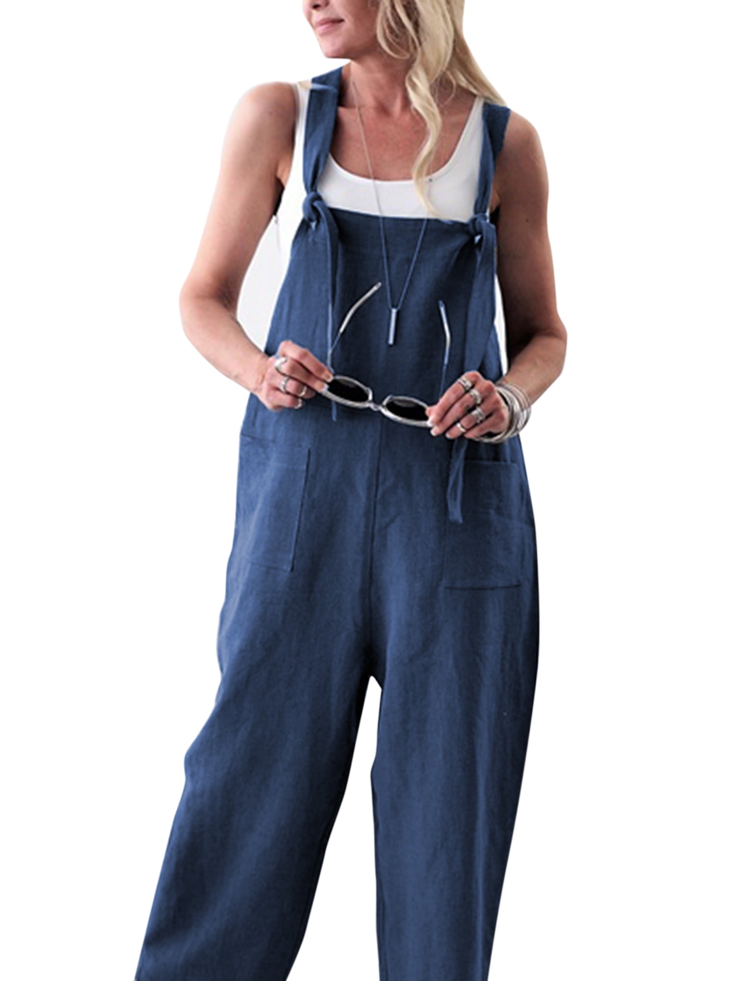 Womens Dungarees Strap Overalls Harem Trousers Baggy Casual Sleeveless Jumpsuit 