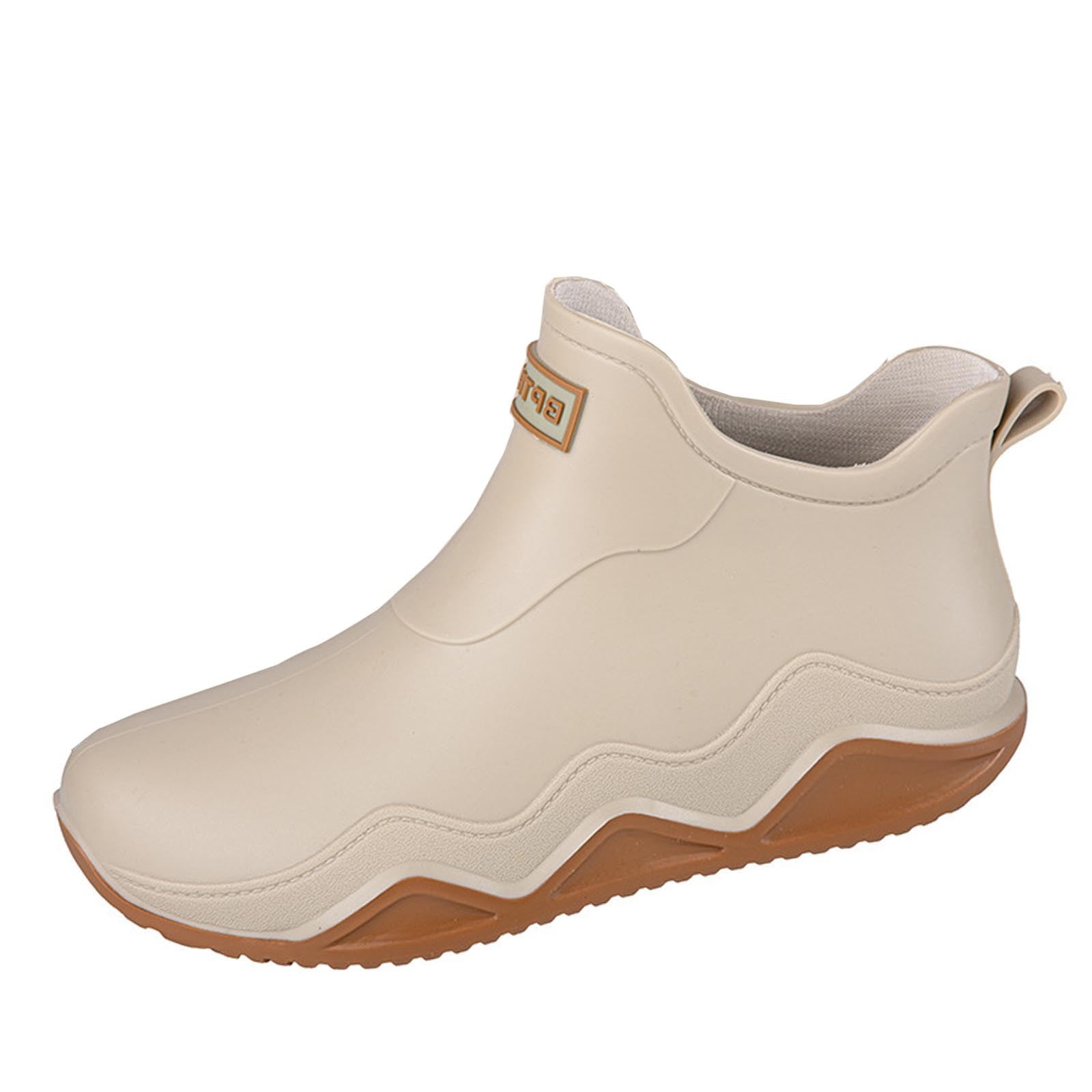 Beige Womens Rain Boots Water Shoes Low Top Rubber Sole Casual Outdoor Indoor Non Slip Comfortable Shoes With Letter Design For Everyday Wear Size 44
