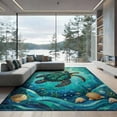 thumbnail image 2 of ODIKA 8'x10' Washable Area Rug Non-Shedding, Easy Care, Nautical Turtle Ocean Mosaic Wave Stained Entryway Teal Beachy for King Size Bedroom Under Bed, Master Suite, 2 of 7