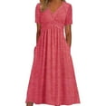 thumbnail image 1 of Kcodviy Robe Longue Mignonne à Manches Courtes Unie pour Femmes, Décontractée, Ample, Longue, Robe T-Shirt pour Femmes, Longueur Genou, avec Poches, 1 of 5