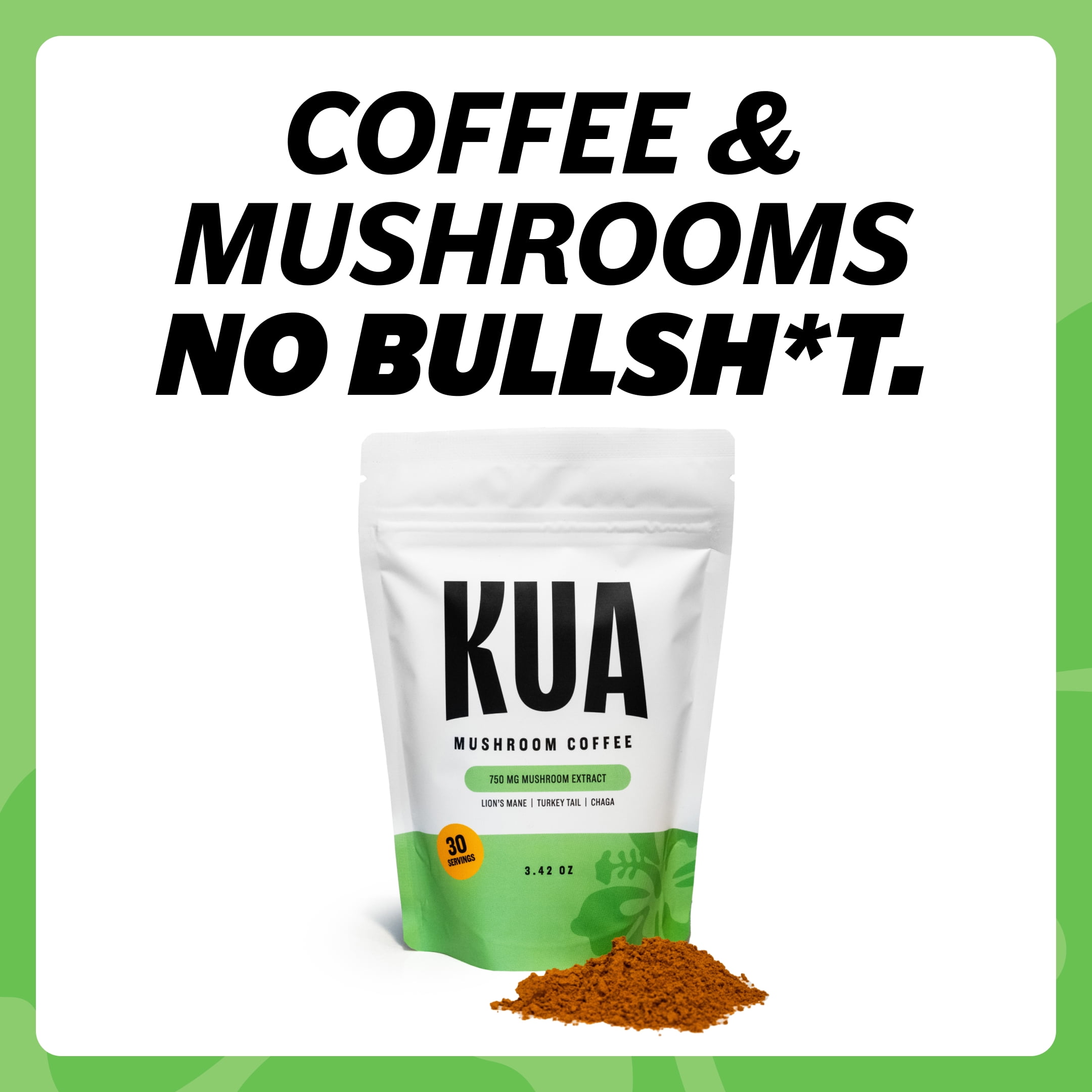 KUA Mushroom Coffee Lions Mane, Turkey Tail, Chaga Enhanced Energy, Improved Mood, Healthier Gut, Stronger Immunity 30 Servings