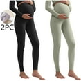 thumbnail image 2 of successthop Maternity Leggings 2 Packs Fleece Plus Size Comfortable Bottom Adjustable Waist Pants Solid Winter Gray M, 2 of 3