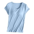 thumbnail image 5 of BODOAO Crop Tops for Women with Built In Bra Short Sleeve Scoop Neck Padded Shirt, Soft Stretch Fitted Basic Summer Tee for Yoga Workout Lounge Going Out Casual Outfits Light Blue M, 5 of 7