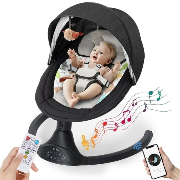 Baby Swing for Infant, Caveen Electric Bluetooth Music Bouncer Rocker with 5 Sway Modes, 3 Timing, Black