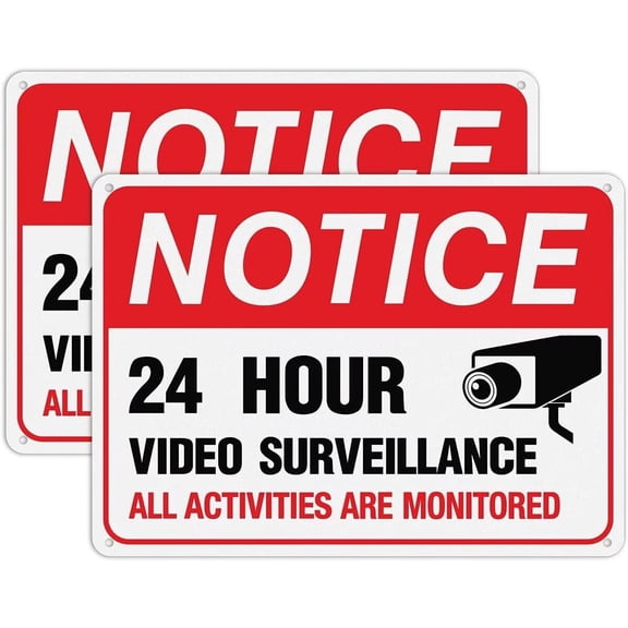 Video Surveillance Sign, All Activities Are Monitored - 2 Pack - 7 x 10 Inches Rust Free .040 Aluminum Reflective - UV Protected, Waterproof, Weatherproof and Fade Resistant - 4 Pre-drilled Holes