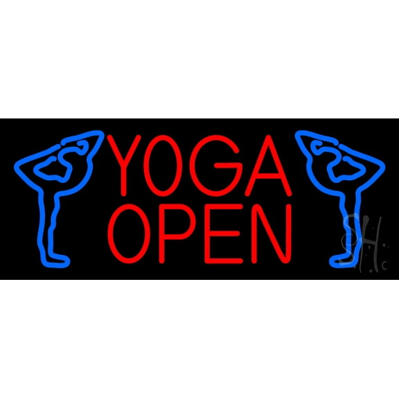 Yoga Open LED Neon Sign 13 x 32 - inches, Black Square Cut Acrylic Backing, with Dimmer - Bright and Premium built indoor LED Neon Sign for Spa interior decor and storefront.