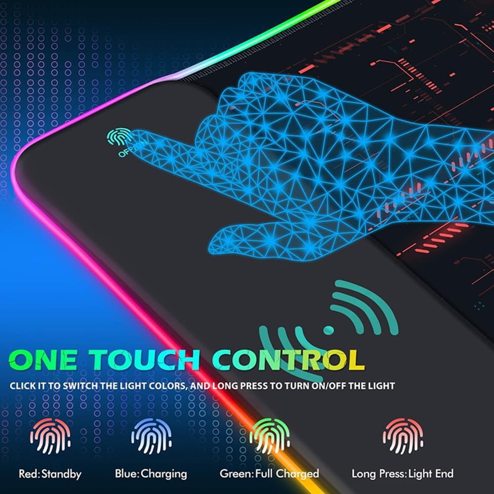 KOMI Wireless Charging RGB Gaming Mouse Pad,800x300x4MM,15W LED Large Mouse Mat,10 Light Modes Mousepad,Non-Slip Rubber Base,Keyboard Mat,Desk Mat for Gaming, MacBook,PC,Laptop,Desk