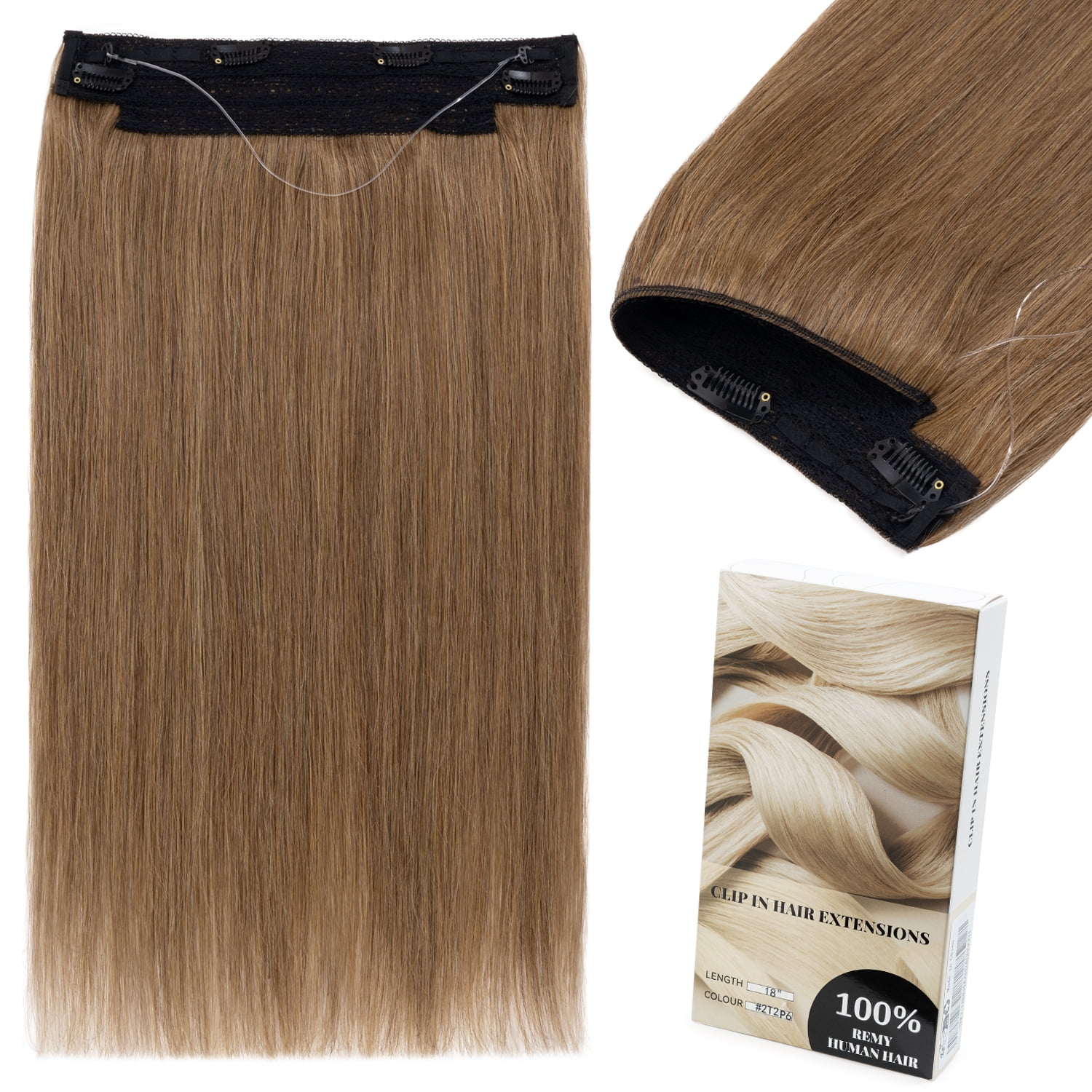 Hidden Secret Clip in Extensions Real Hair Wire in Weft One Piece THICK Human Hair Extensions Headband With 4 Clips Adjustable Brown